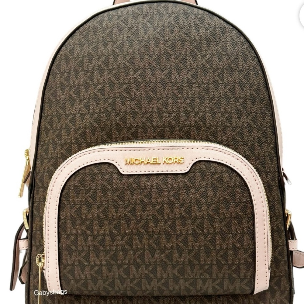 Michael Kors Brown Monogram Backpack with Gold Hardware
